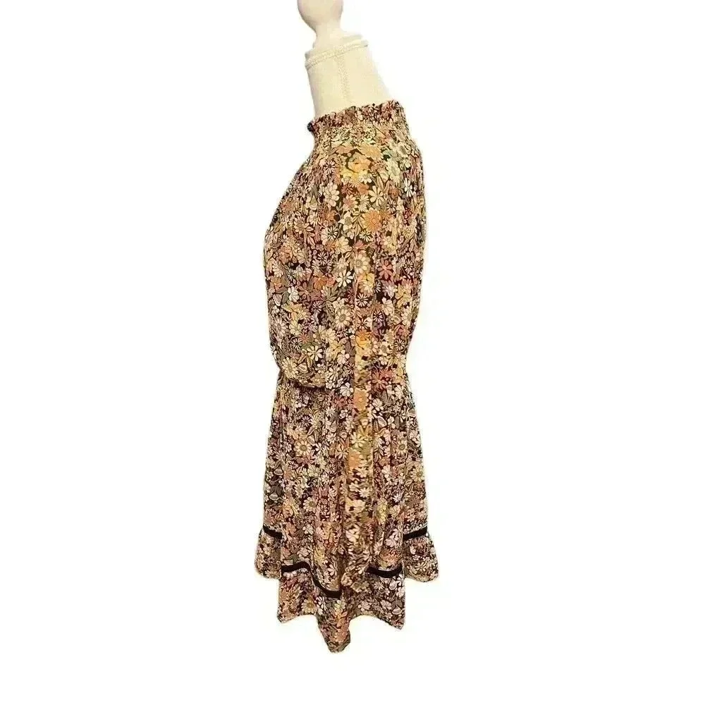 Lost + Wander Women's Black Floral Outpost Button Front Mini Dress Size Medium